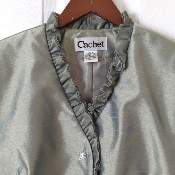 Cachet 90's Vintage Deadstock Two Piece Matching Jacket & Skirt Set Sage Green 8 - Picture 2 of 16